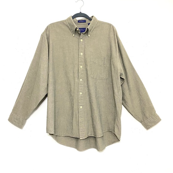 American Khakis OLIVE GREEN collared long sleeve button down shirt size L - Picture 9 of 9
